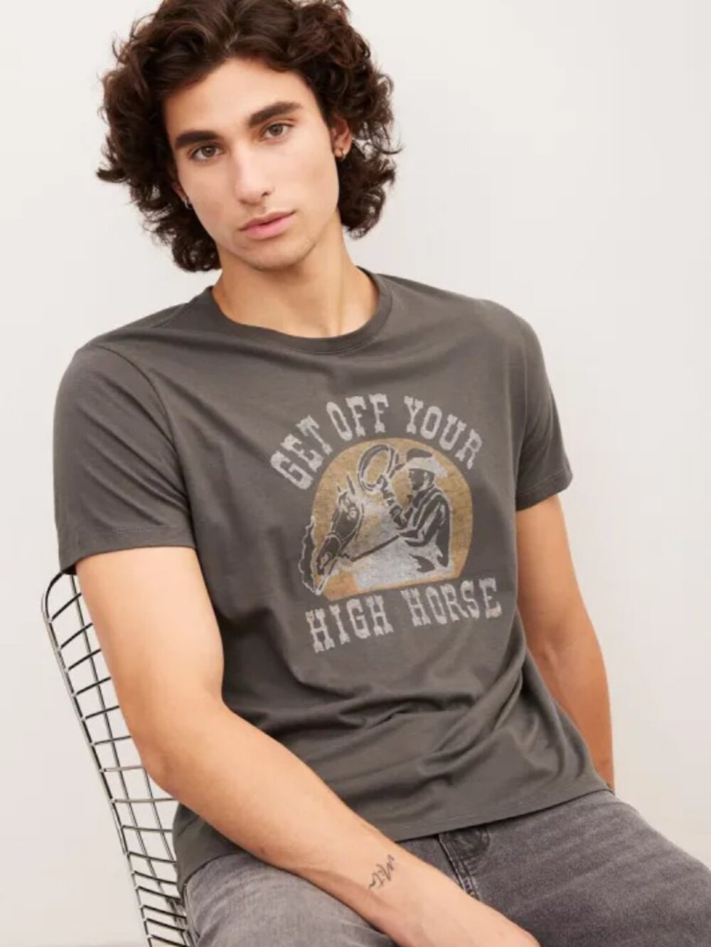 Lucky Brand Black Short Sleeve Tee with Gold Graphic